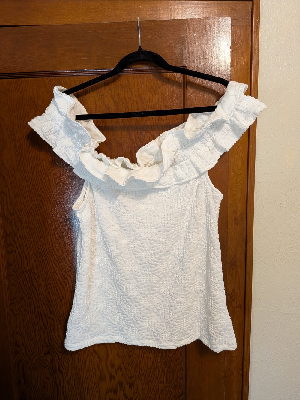 Anthropologie Maeve White Ruffled Off-Shoulder Textured Top XL NWT